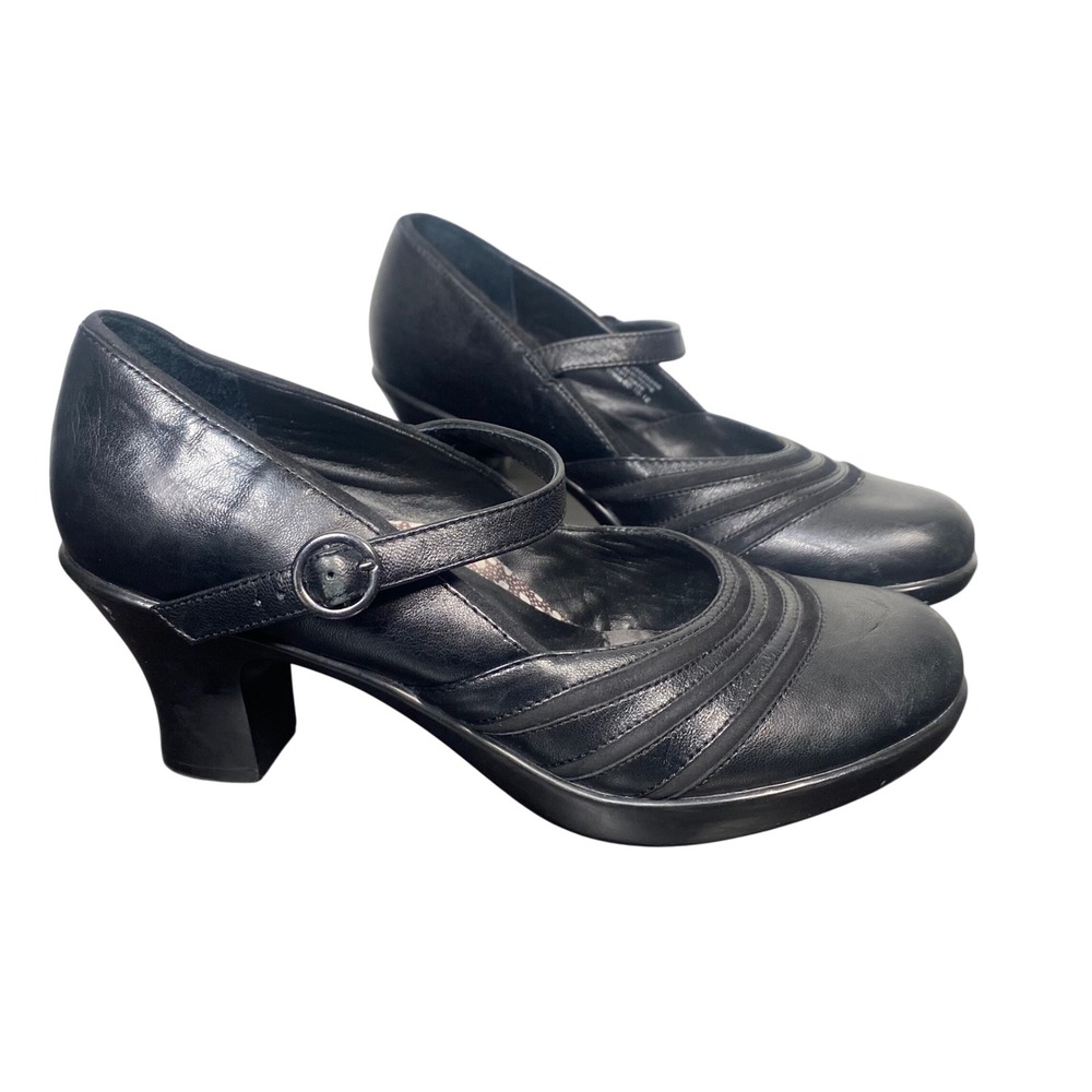 Dansko Mary Jane Heels Women 39 Black Leather Comfort Block Heel Office Goth